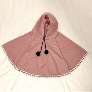 Mauve hooded poncho with Pom-Pom trim